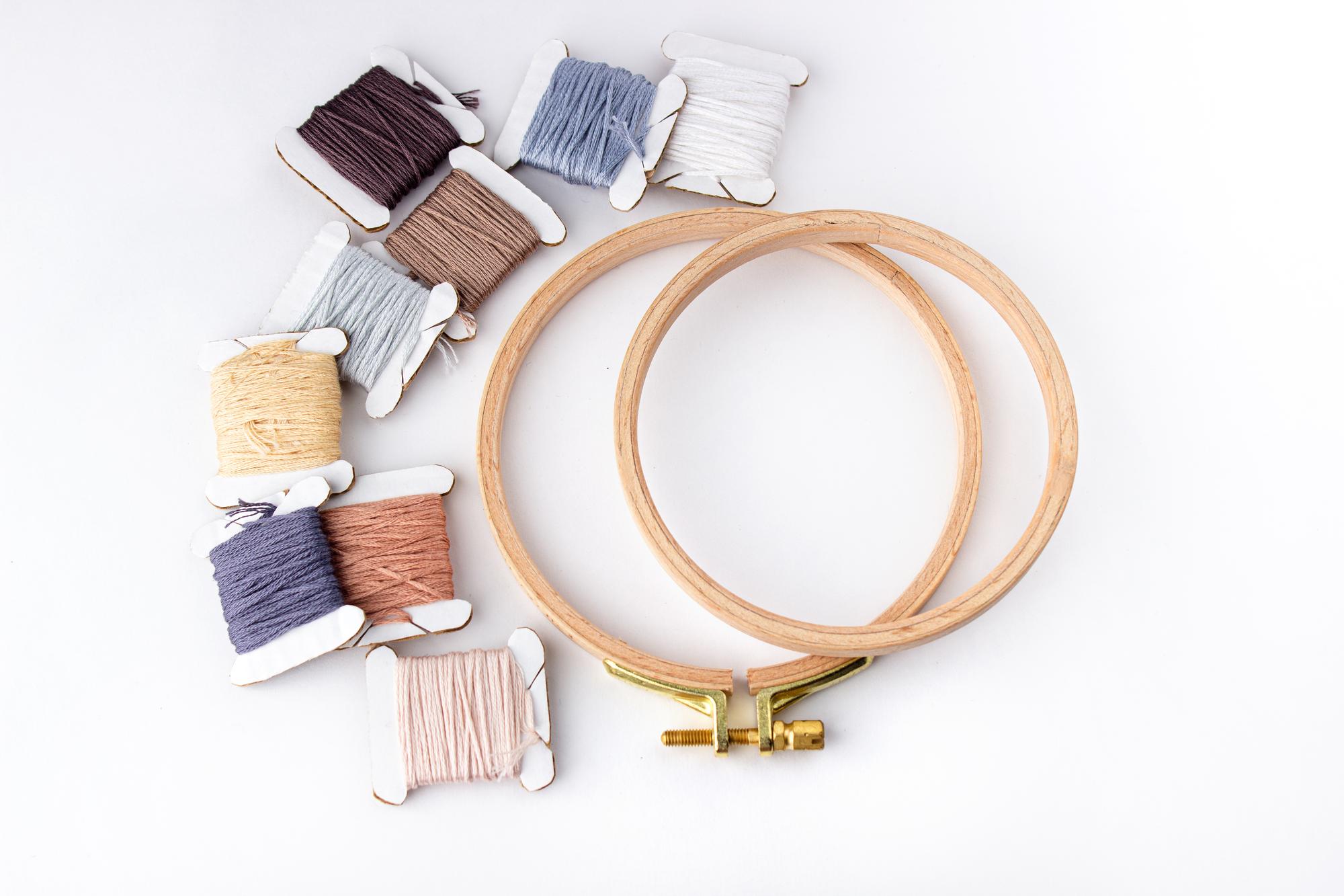 atelier table with threads and hoop